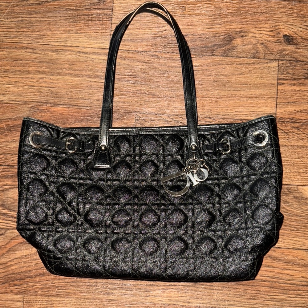 Christian Dior Panarea Tote in Black Cannage Quilted Canvas and Leather